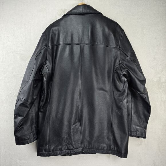 Vintage Gap Leather Jacket Mens Medium Black Peacoat Overcoat Y2K Quilted Lined - Picture 8 of 14